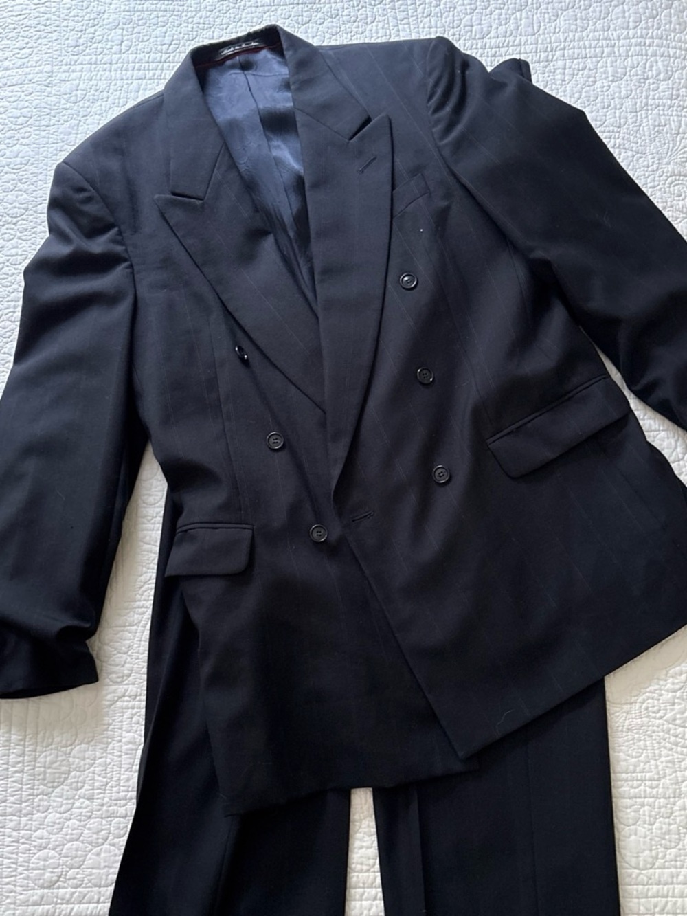 Men's Double-Breasted Black Suit Blazer and Trousers